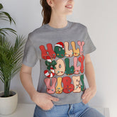 Sandjest Holly Jolly Vibes Retro Christmas Tshirt, Holly Jolly Vibes Shirt, Vintage Christmas Shirt, Vintage Groovy Holly Jolly Vibes Shirt, Xmas Gift